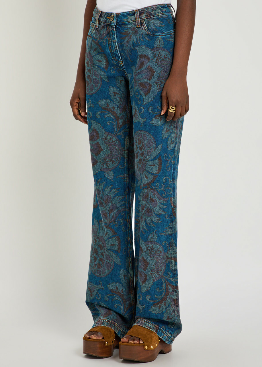 Etro Floral-print Straight-leg Denim Jeans Multicoloured