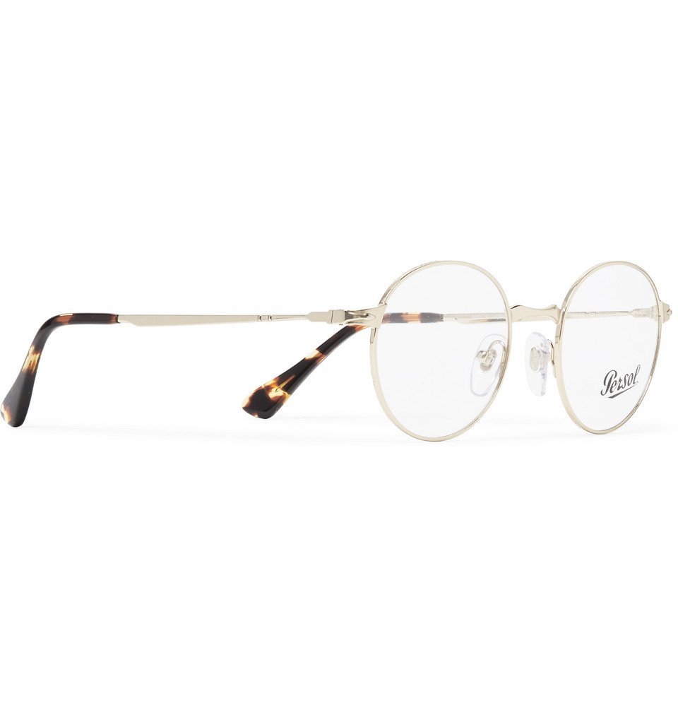 Persol Round Frame Gold Tone And Tortoiseshell Acetate Optical Glasses Men Gold Persol 