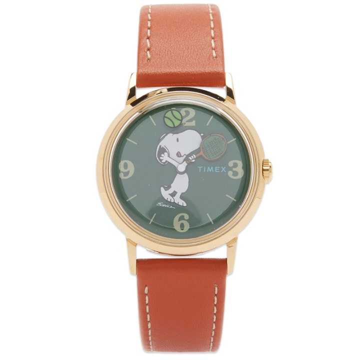 Photo: Timex x Peanuts Marlin Hand-Wound “Tennis Series” Watch in Gold/Green 