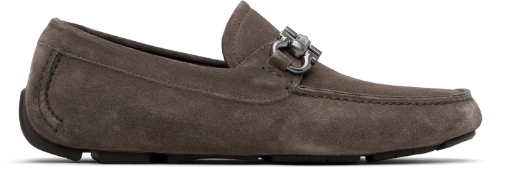 Photo: Ferragamo Taupe Gancini Ornament Driver Loafers