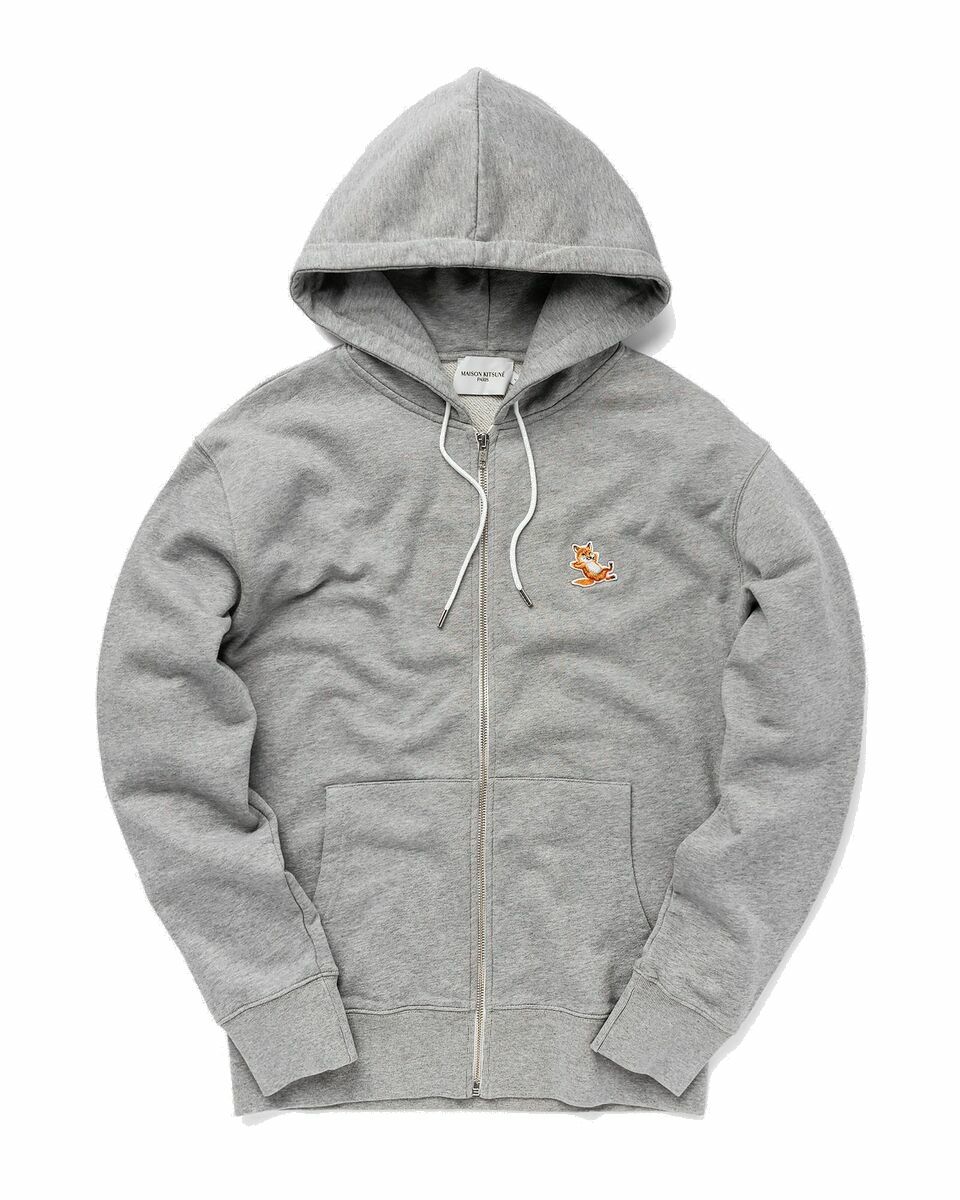 Photo: Maison Kitsune Chillax Fox Patch Zipped Hoodie Grey - Mens - Hoodies|Zippers