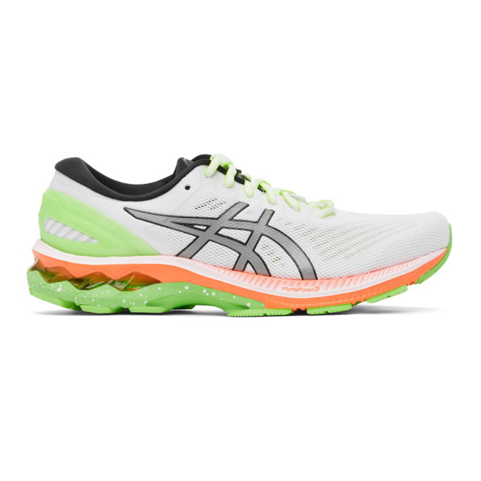 Photo: Asics White and Green Gel-Kayano 27 Lite-Show Sneakers