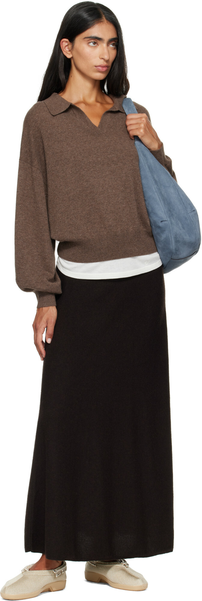 LISA YANG Brown Torie Midi Skirt