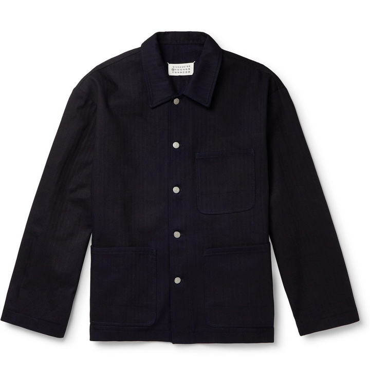 Photo: Maison Margiela - Indigo-Dyed Herringbone Denim Overshirt - Blue