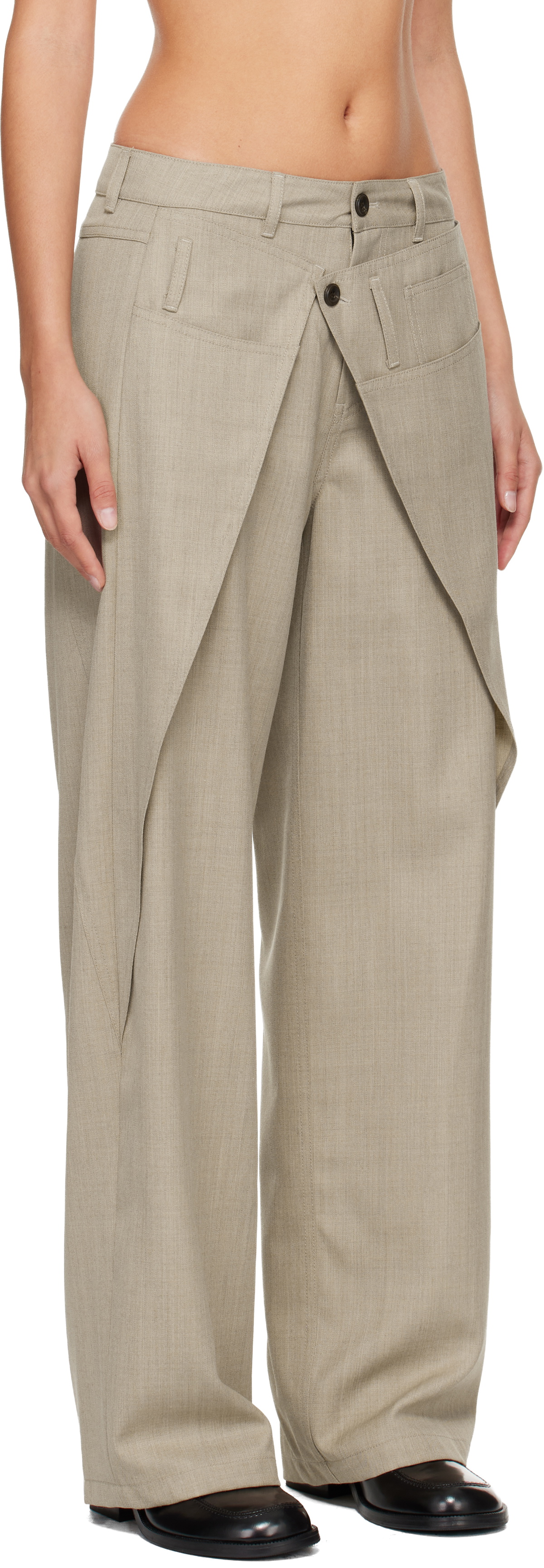 Andersson Bell Beige Wool Wrap Trousers