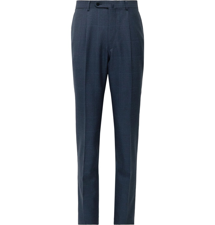 Photo: Beams F - Slim-Fit Pleated Prince of Wales Checked Wool Suit Trousers - Blue