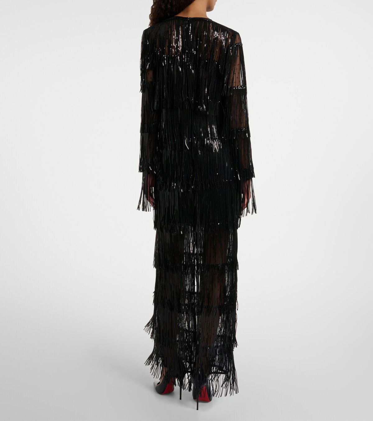 Nina Ricci Fringed sequined tulle maxi dress