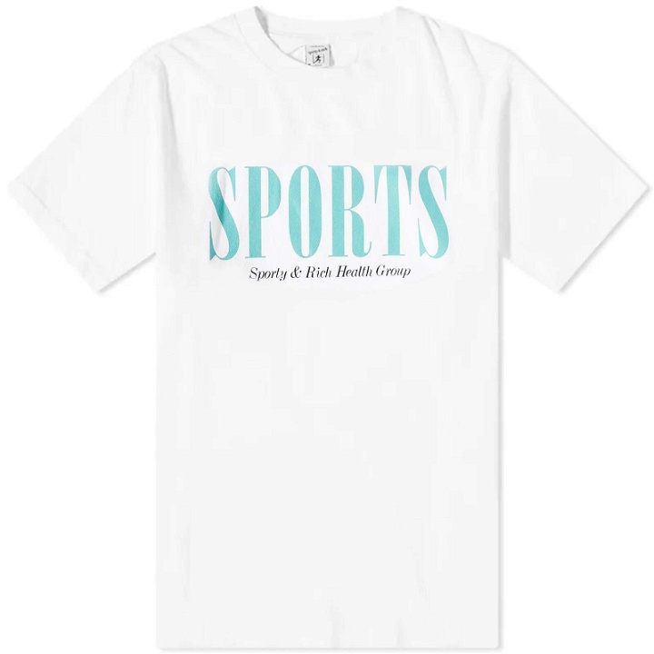 Photo: Sporty & Rich Men's Sports T-Shirt in White/Faded Teal