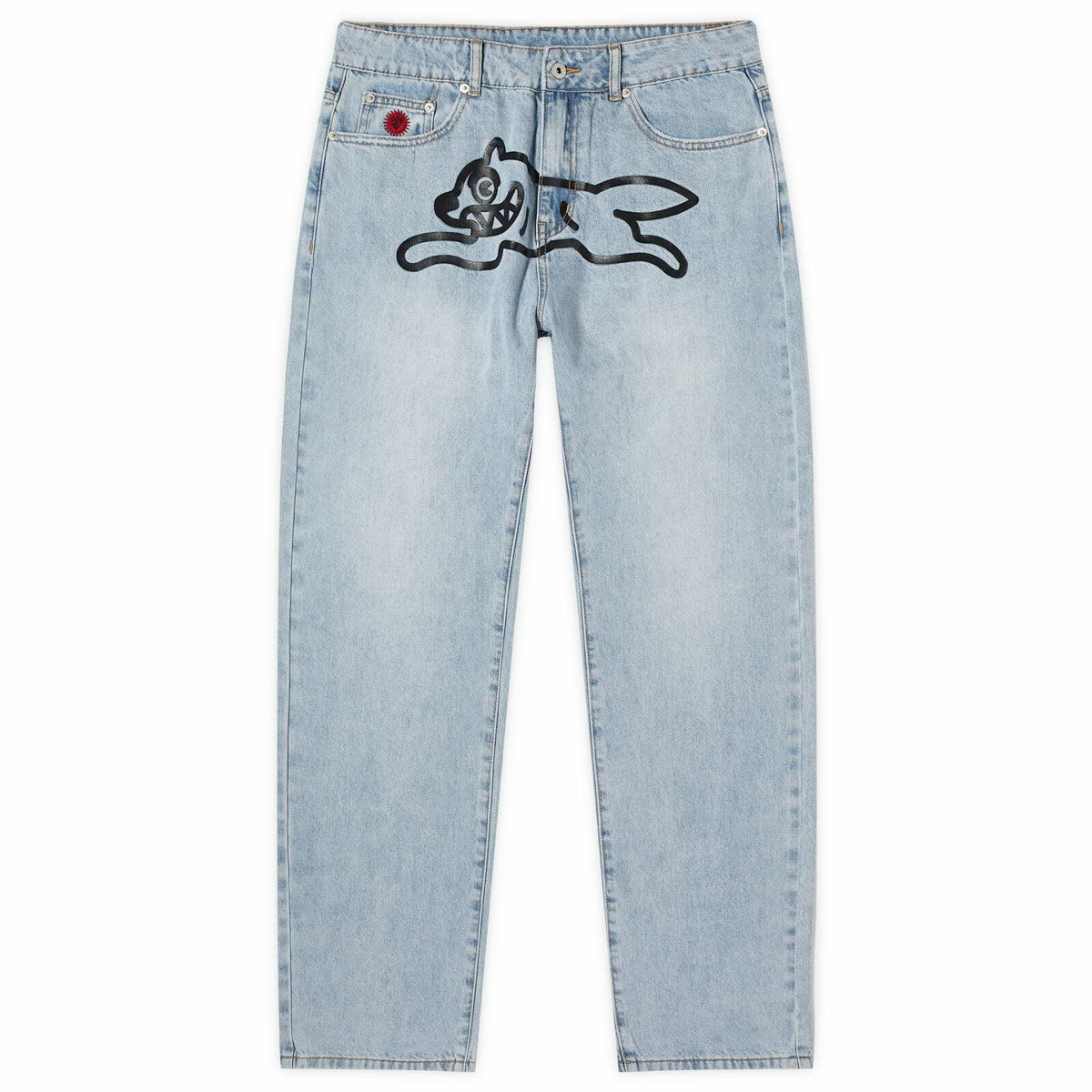 ICECREAM Men's Running Dog Denim Jeans in Light Blue/Black Print ICECREAM