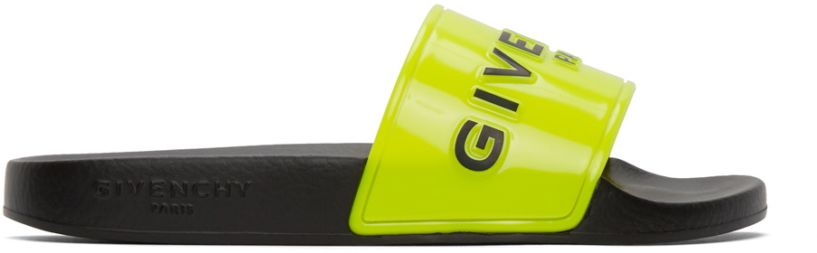 Givenchy Yellow & Black Logo Flat Slides Givenchy