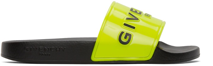 Photo: Givenchy Yellow & Black Logo Flat Slides