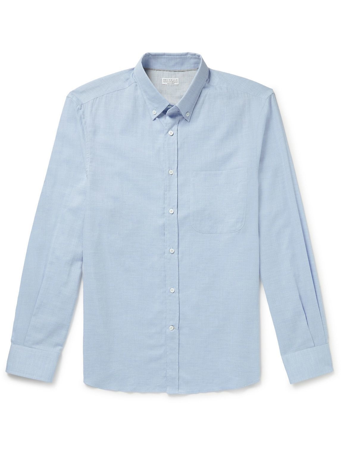Brunello Cucinelli - Button-Down Collar Cotton Shirt - Blue Brunello ...