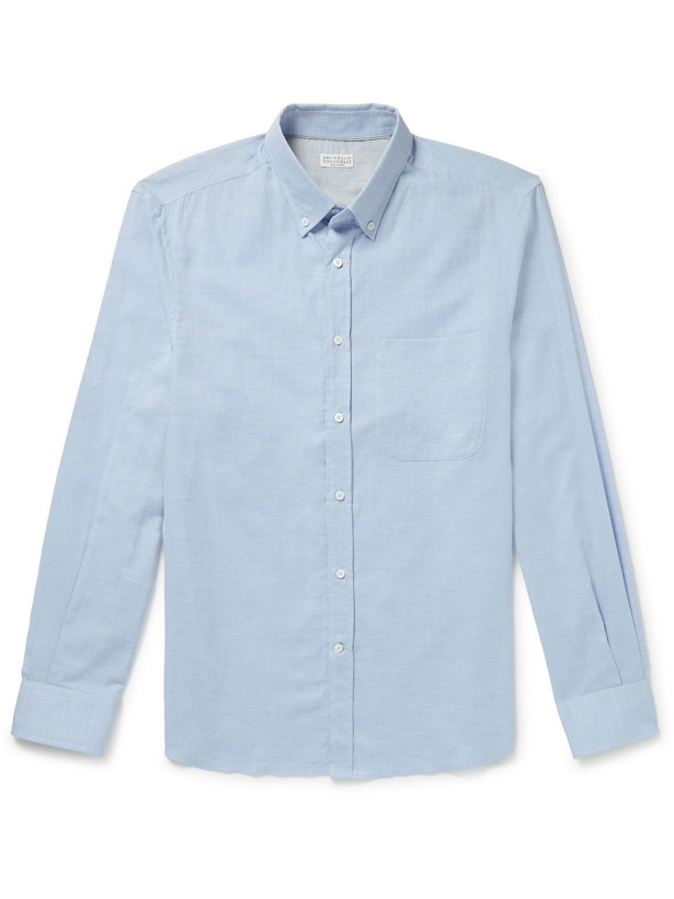Photo: Brunello Cucinelli - Button-Down Collar Cotton Shirt - Blue