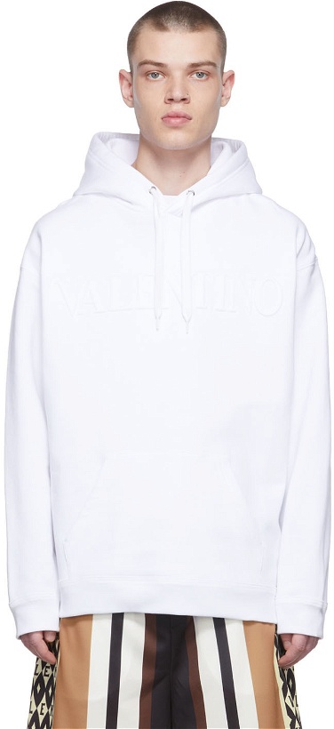 Photo: Valentino White Embossed Logo Hoodie