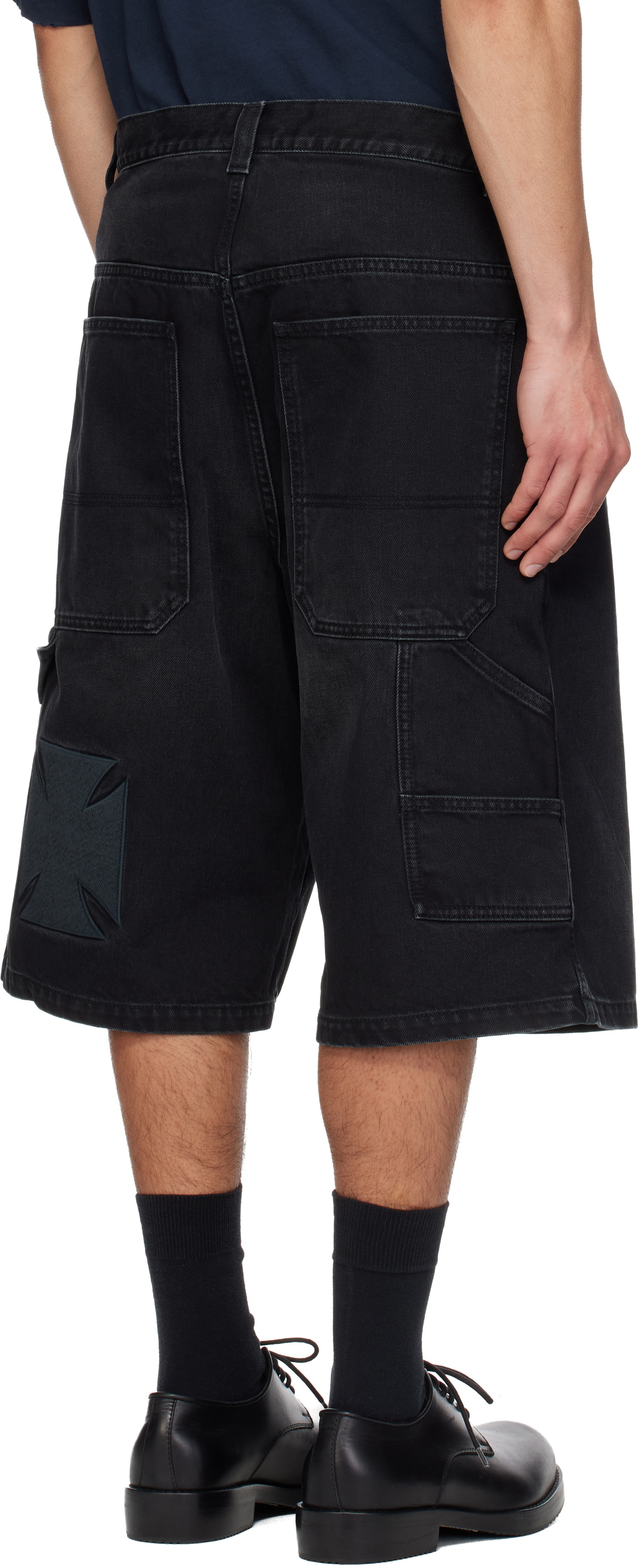 VETEMENTS Black Appliqué Biker Cross Hip-Hop Denim Shorts