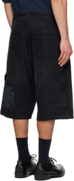 VETEMENTS Black Appliqué Biker Cross Hip-Hop Denim Shorts