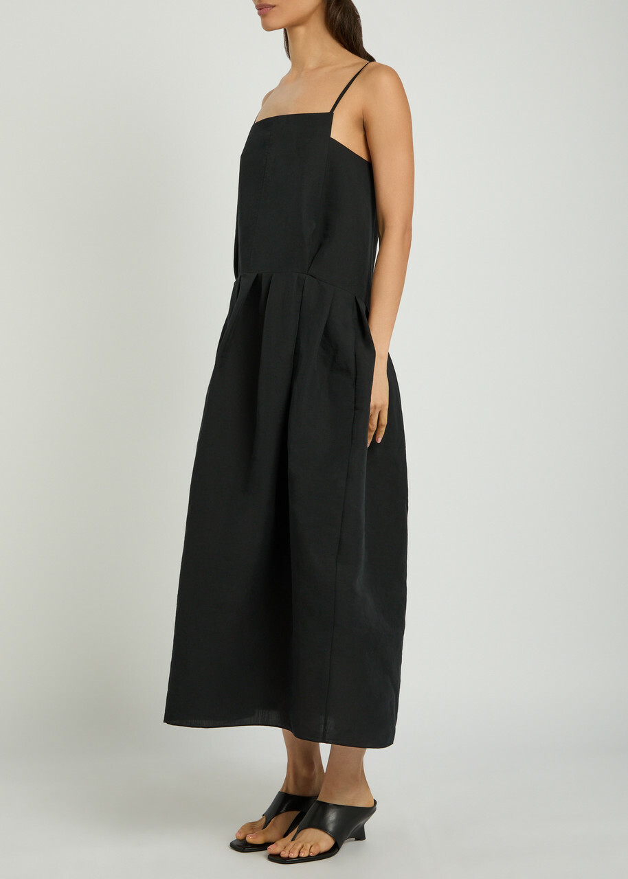 Khaite Adira Silk and Cotton-blend Midi Dress Black