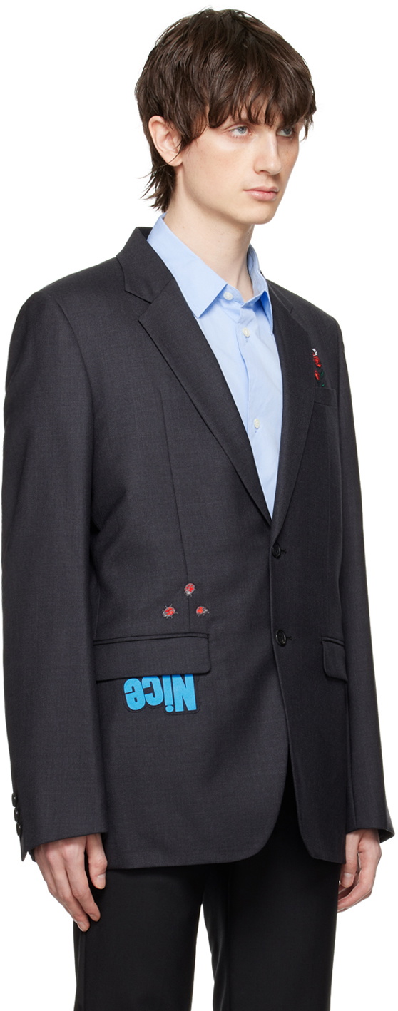 UNDERCOVER Gray Embroidered Blazer