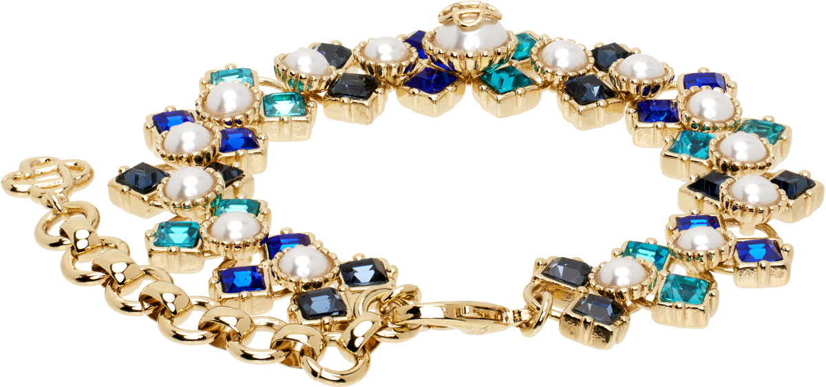 Casablanca Gold & Blue Crystal & Faux-Pearl Bracelet