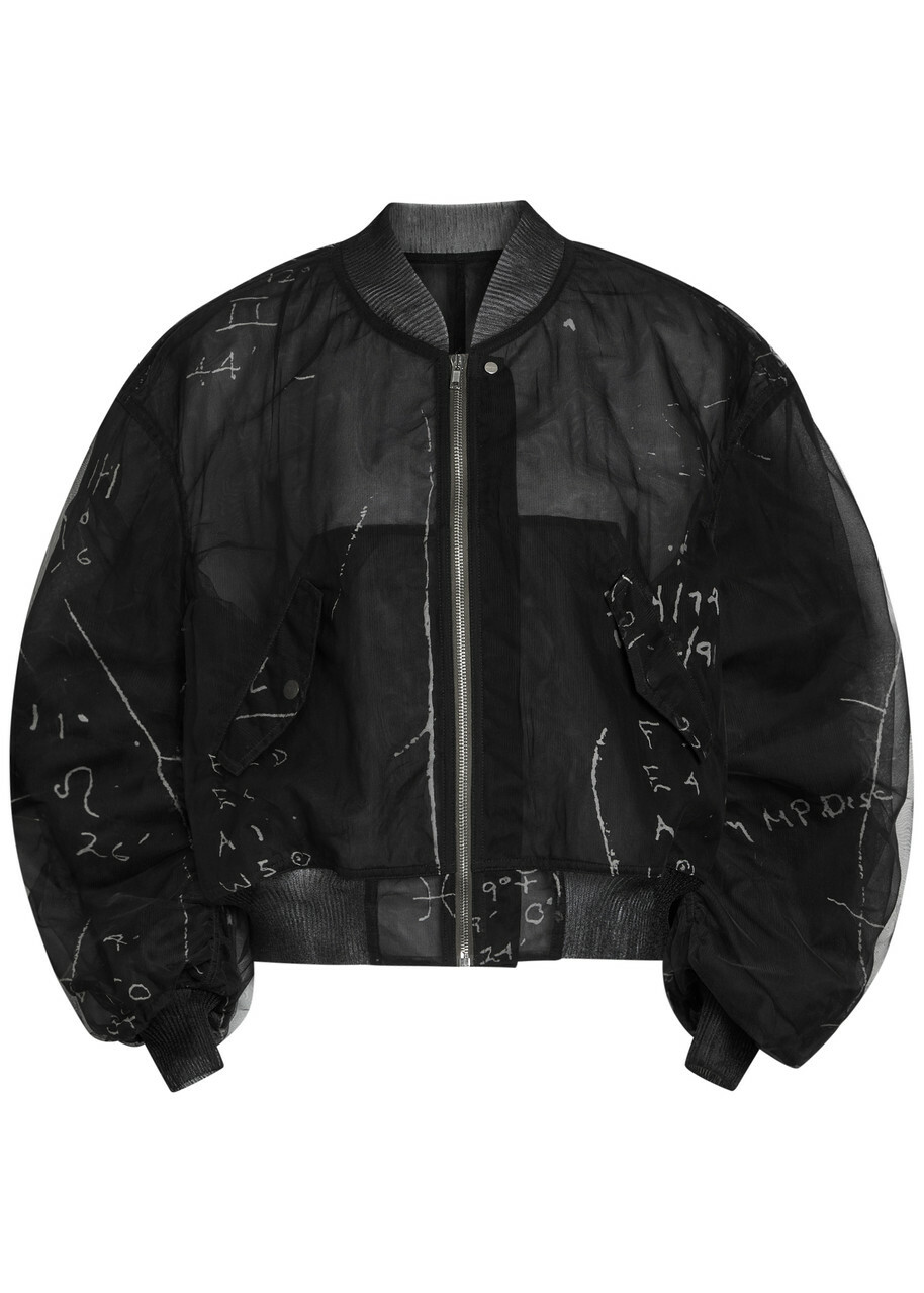 Rick Owens Secchia Flight Printed Tulle Bomber Jacket Black