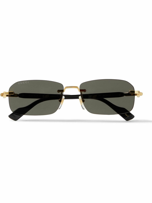 Photo: Gucci Eyewear - Rimless Rectangular-Frame Gold-Tone and Acetate Sunglasses