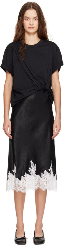 Photo: 3.1 Phillip Lim Black Draped T-Shirt Slip Combo Midi Dress