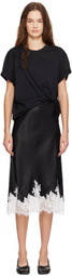 3.1 Phillip Lim Black Draped T-Shirt Slip Combo Midi Dress