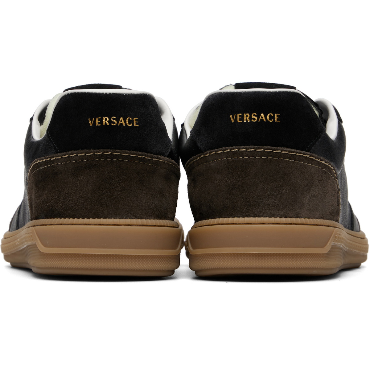 Versace Black & Brown Greca Court Nappa & Suede Sneakers