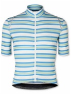 Café du Cycliste - Mona Striped Stretch-Jersey Cycling-Jersey - Blue