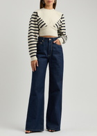 Jean Paul Gaultier Striped Cropped Wool-blend Jumper Cream