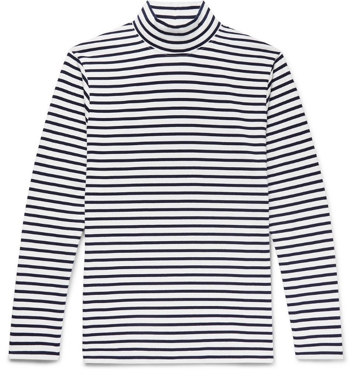 Photo: Mr P. - Striped Cotton-Jersey Rollneck T-Shirt - Men - Navy