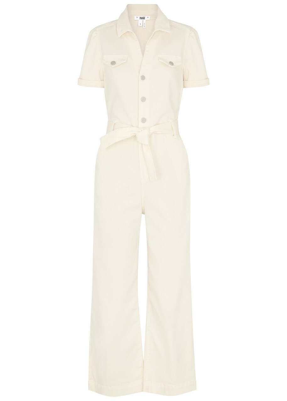 Paige Anessa Wide-leg Stretch-denim Jumpsuit Sand