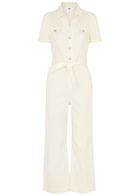 Paige Anessa Wide-leg Stretch-denim Jumpsuit Sand