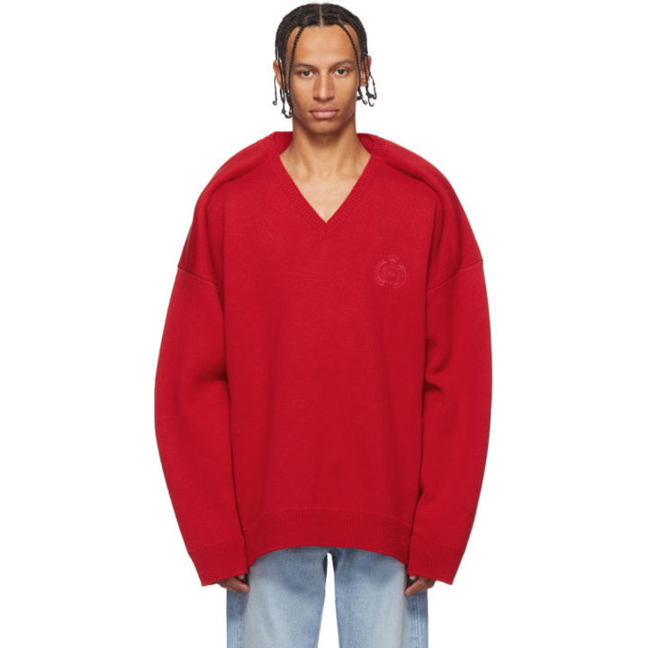 Photo: Balenciaga Red V-Neck Sweater