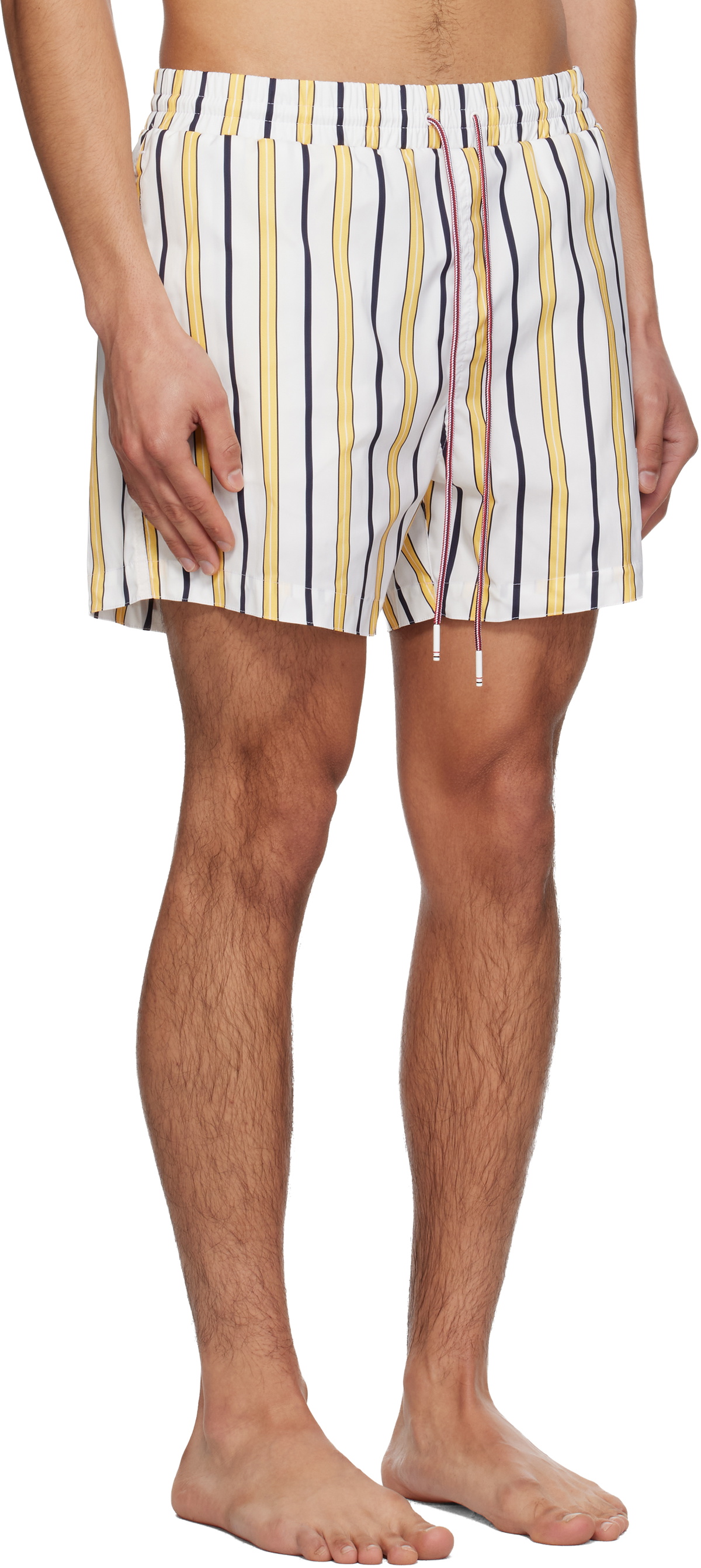 Thom Browne White & Yellow Repp Stripe Swim Shorts