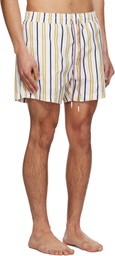 Thom Browne White & Yellow Repp Stripe Swim Shorts