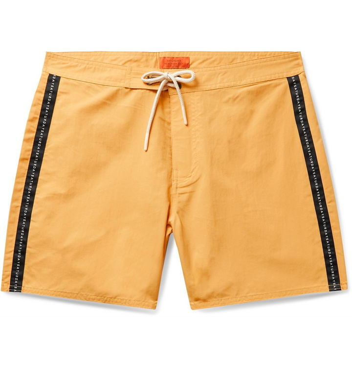 Photo: Saturdays NYC - Mid-Length Logo-Appliquéd Swim Shorts - Yellow