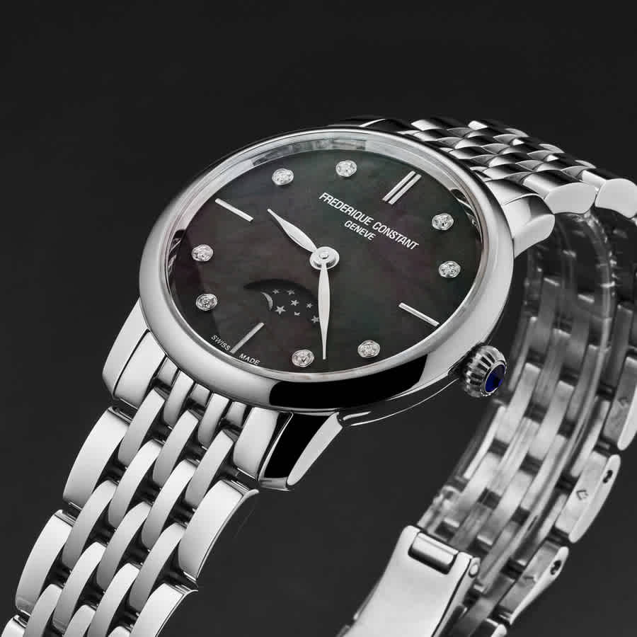 Frederique Constant Slimline Moonphase Quartz Diamond Ladies Watch FC-206MPBD1S6B