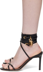 TOM FORD Black Soft Calf Ankle Wrap Heeled Sandals