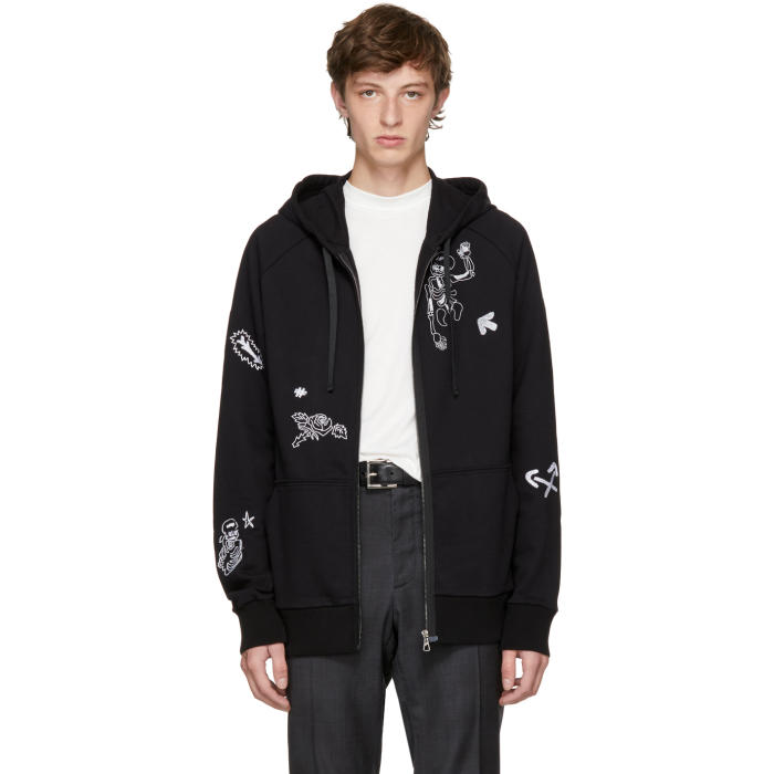 LANVIN スエードスカジャン Lanvin Black Skeleton and Flower Zip Hoodie Lanvin