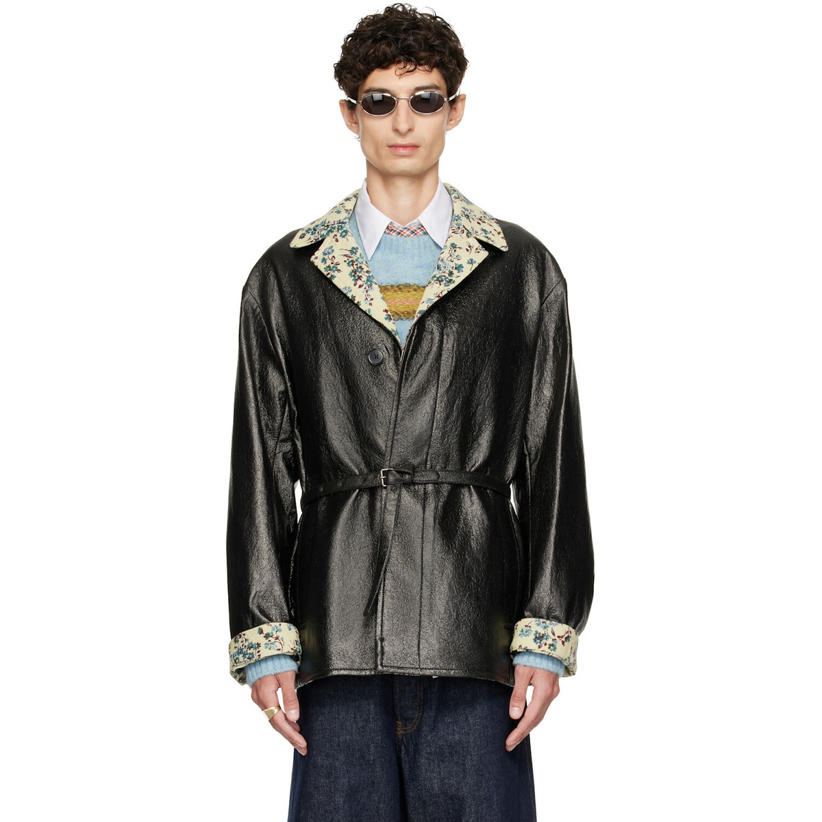 Dries Van Noten Black Coated Belted Jacket