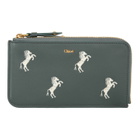 Chloe Blue Medium Embroidered Horses Signature Card Holder