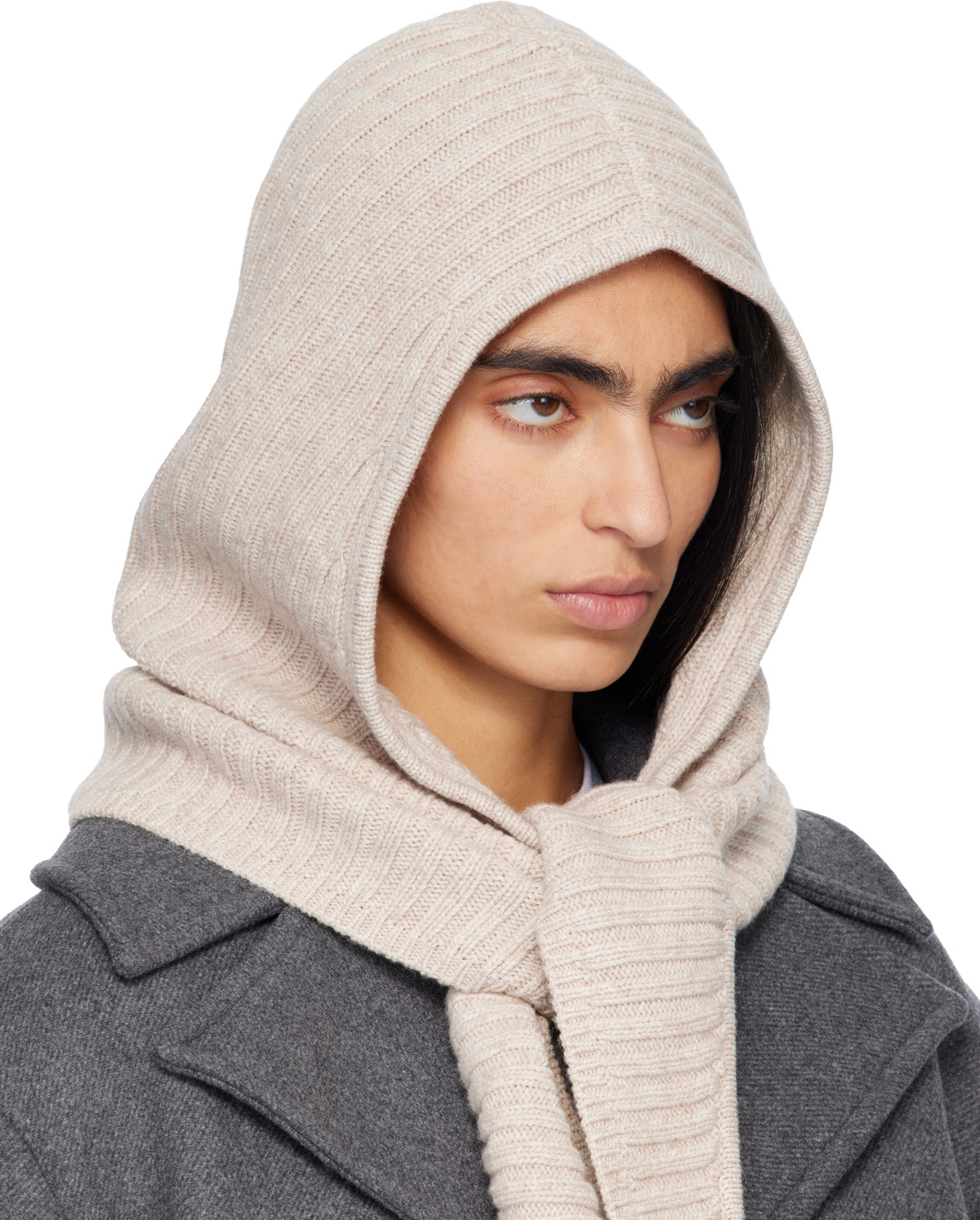 GANNI Beige Wool Mix Balaclava
