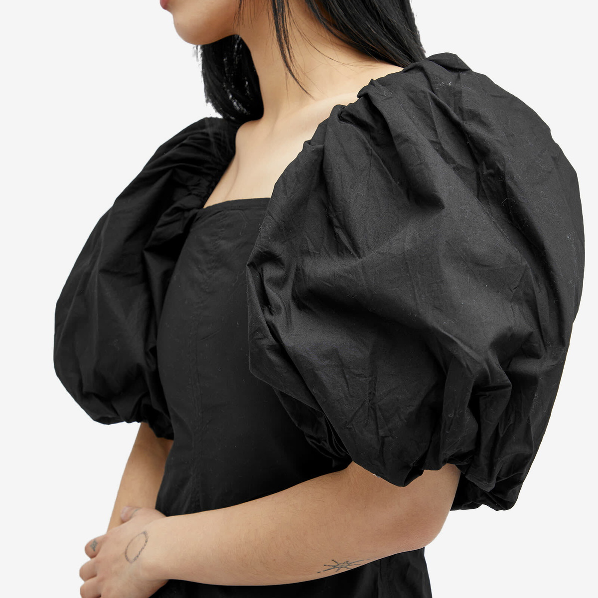 GANNI Women's Cotton Poplin Twisted Sleeve Mini Dress in Black GANNI