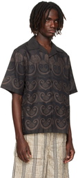 COMMAS Brown Painted Shell Silk Camp Collar Shirt