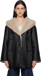 ALAÏA Black Hooded Shearling Parka Jacket