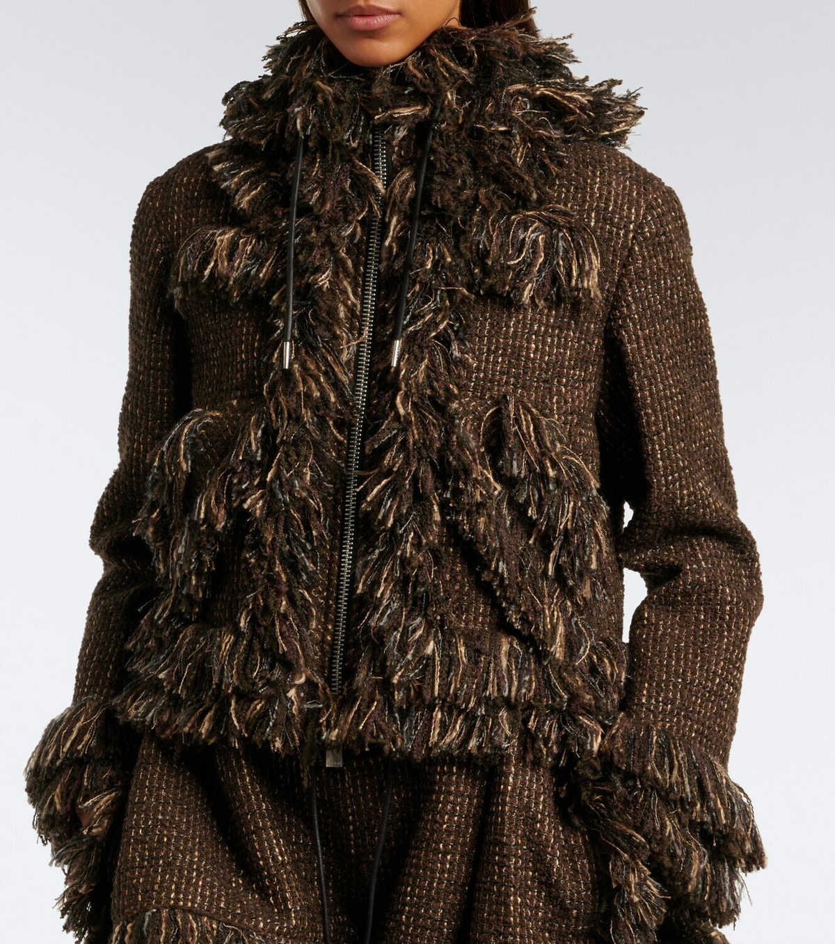 Sacai Fringed wool-blend tweed jacket