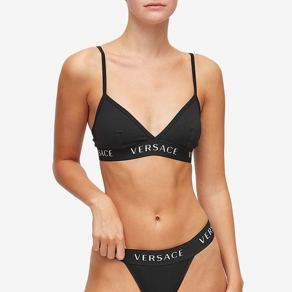 Versace Women's Tape Logo Thong in Black Versace