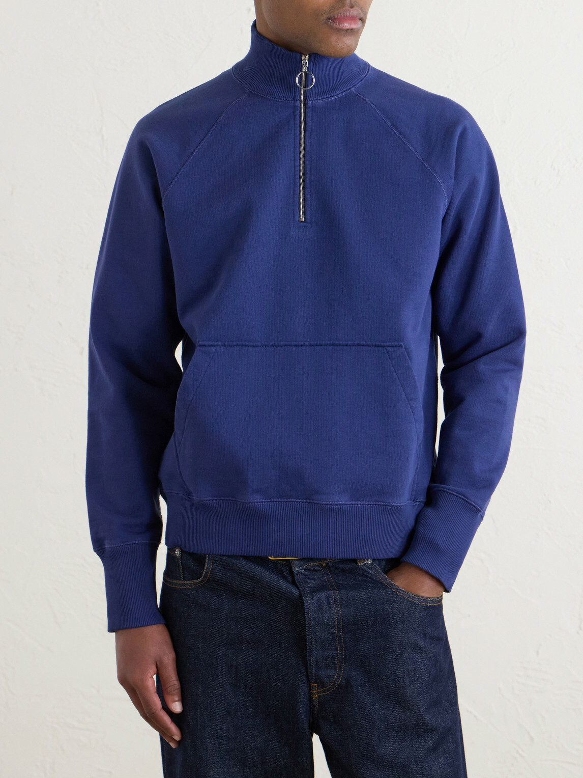Drake's - Cotton-Jersey Half-Zip Sweater - Blue