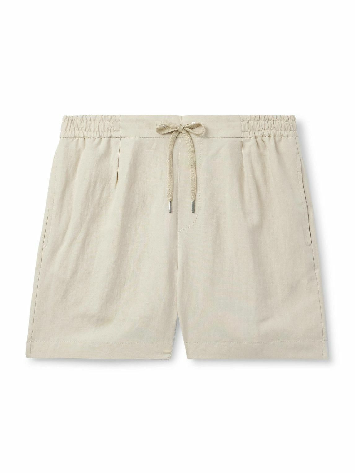 Ralph Lauren Purple label - Dorest Straight-Leg Pleated Silk and Linen-Blend Drawstring Shorts - Neutrals